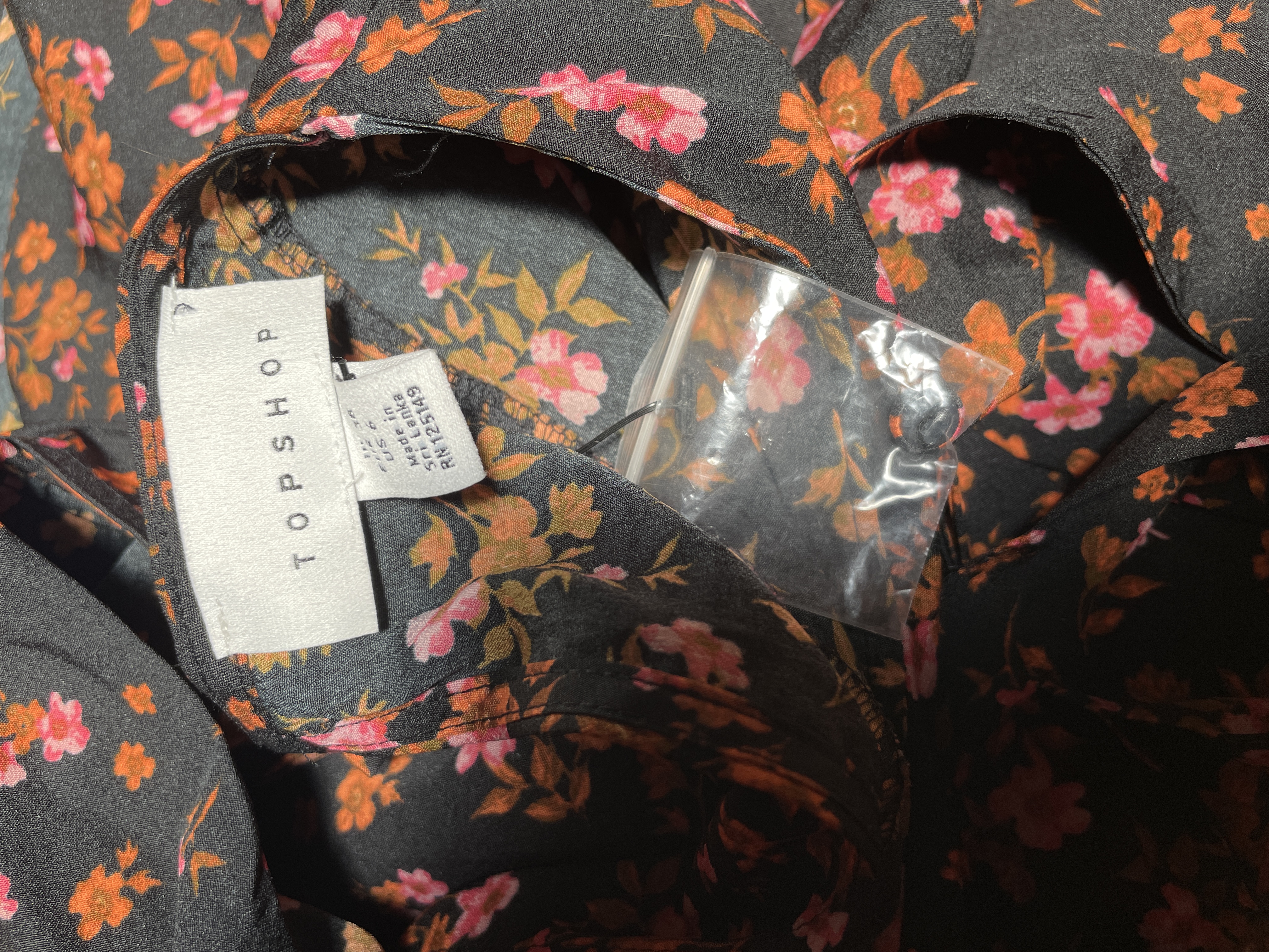 Blusa Cuello Vuelos Lazo Flores TOPSHOP (S) NUEVO CON ETIQUETAS 3