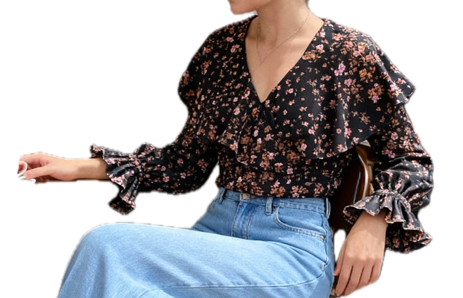 Blusa Cuello Vuelos Lazo Flores TOPSHOP (S) NUEVO CON ETIQUETAS 1