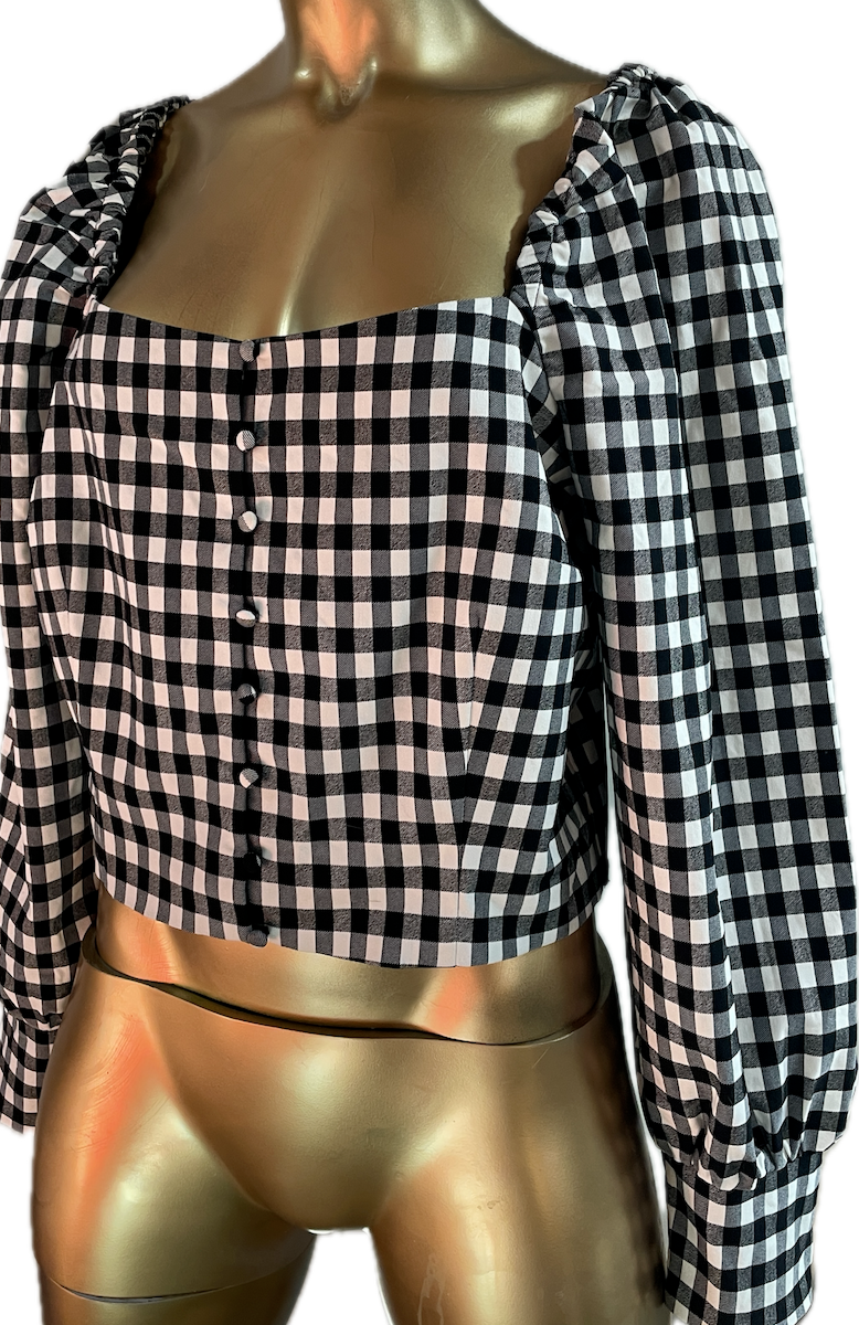 Blusa Romántica Cuadros Escote Cuadrado BAR III (XXL) NUEVO CON ETIQUETA 2