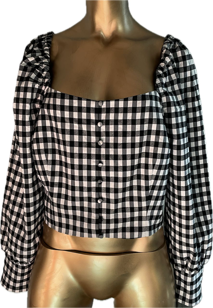 Blusa Romántica Cuadros Escote Cuadrado BAR III (XXL) NUEVO CON ETIQUETA 3