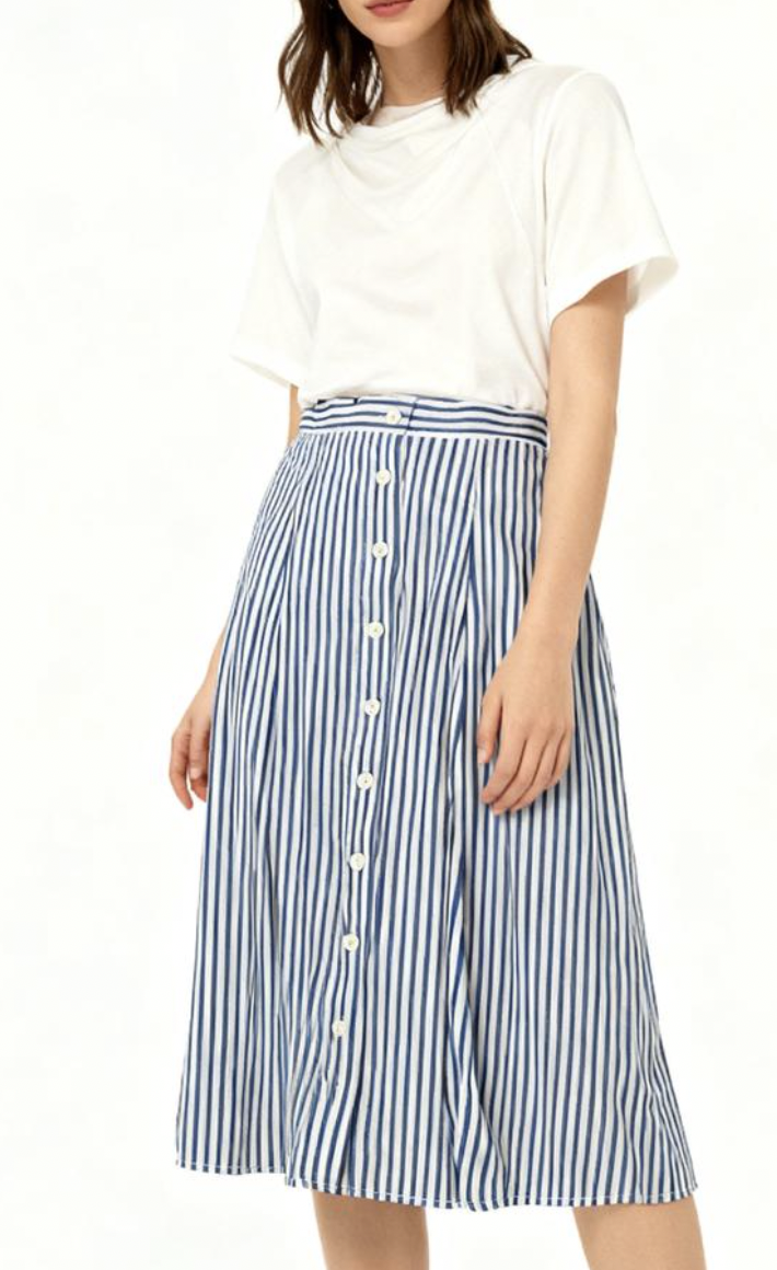 Falda Midi Butterfly Candy Stripe Botones TALBOTS (M-L) NUEVO CON ETIQUETAS 1