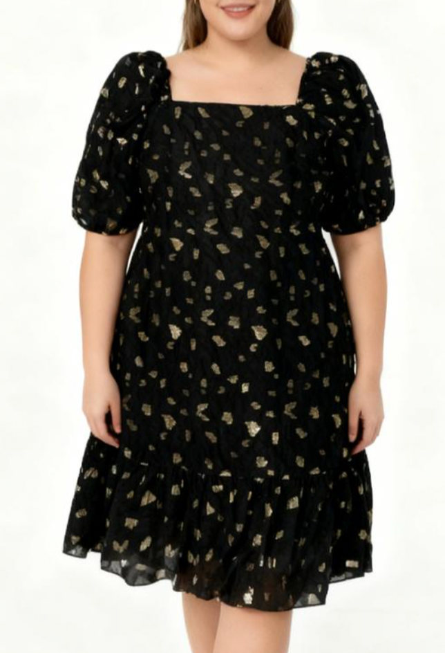 Vestido Manga Balloon Chiffón Gold Metallic MYLEENE KLASS 1