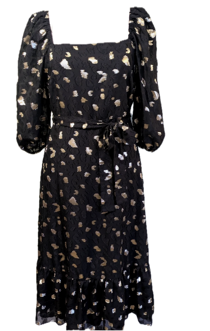 Vestido Manga Balloon Chiffón Gold Metallic MYLEENE KLASS 5