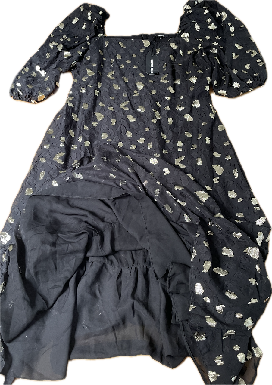 Vestido Manga Balloon Chiffón Gold Metallic MYLEENE KLASS 6