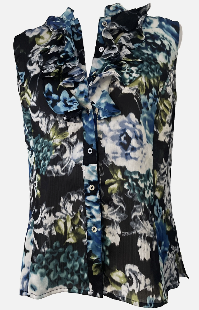 Blusa Chiffon Ruffle Floral TAHARI (S)  4