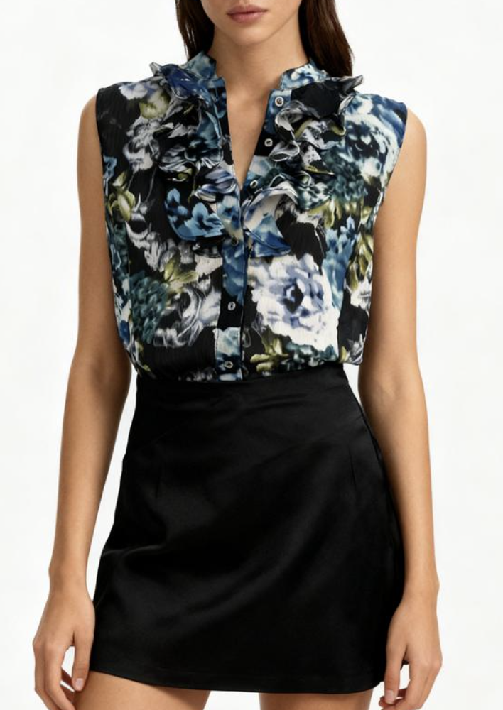 Blusa Chiffon Ruffle Floral TAHARI (S)  1