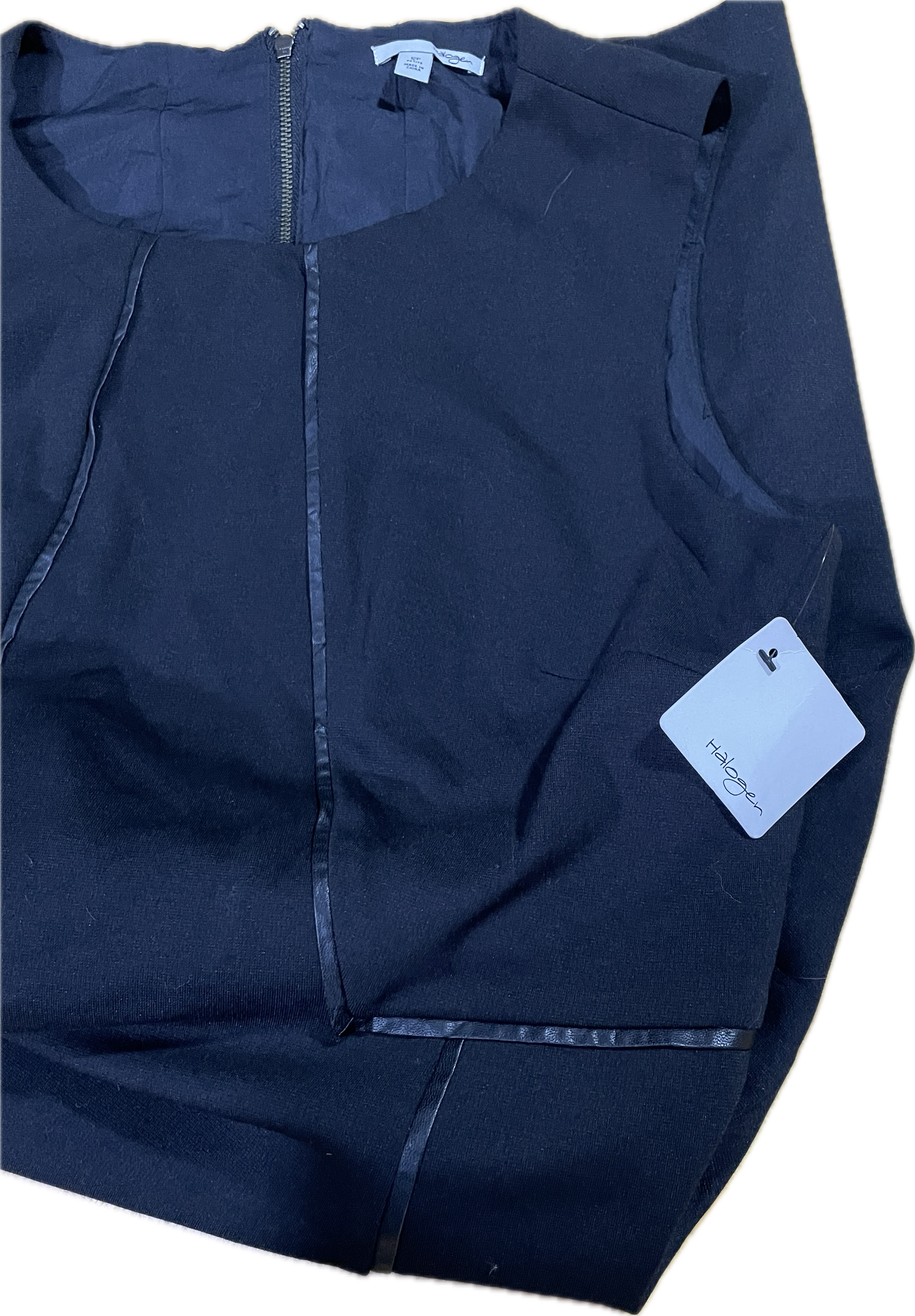 Vestido Sheath Faux Leather Trim HALOGEN (M-L) NUEVO CON ETIQUETAS 5