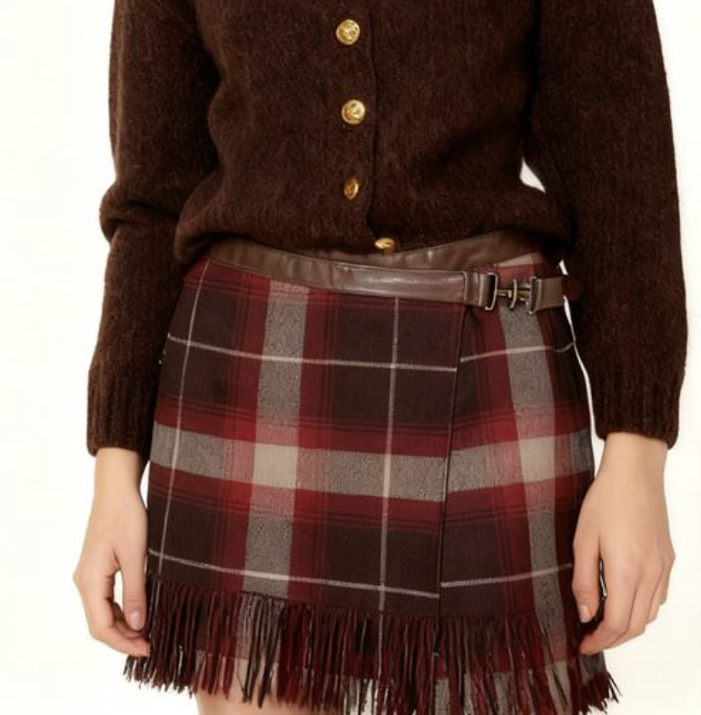 Falda Mini Plaid Wrap Inglés 100% Lana Pura JONES NEW YORK (M) COMO NUEVO 1