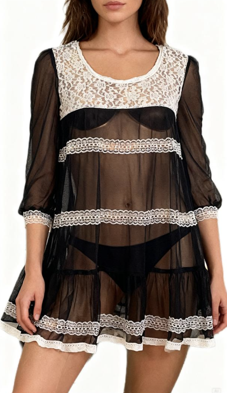 Vestido/Tapado Malla Encaje Vintage Gothic JESSICA'S ATTIC (S)  1