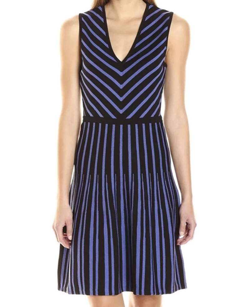 Vestido Skater Tejido Chevron Rayas ANNE KLEIN (M) COMO NUEVO 2