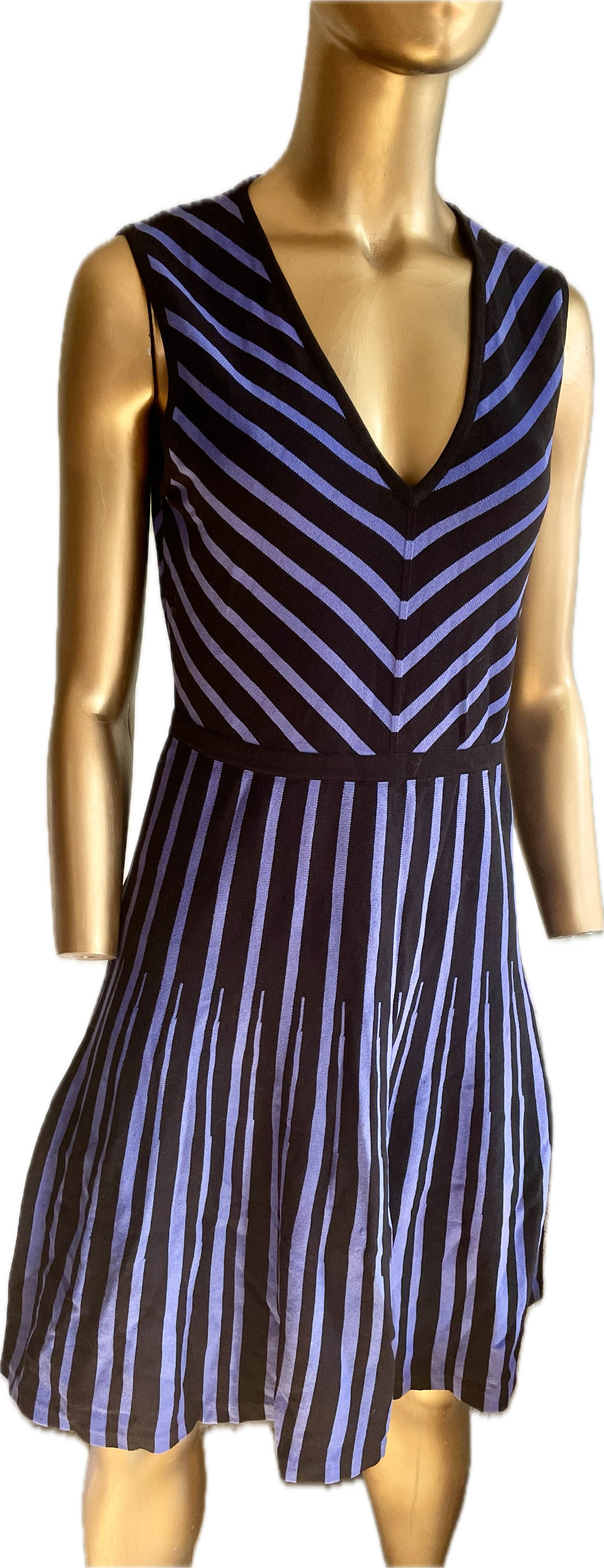 Vestido Skater Tejido Chevron Rayas ANNE KLEIN (M) COMO NUEVO 3