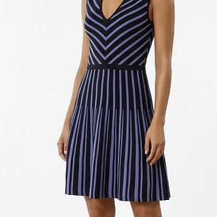 Vestido Skater Tejido Chevron Rayas ANNE KLEIN (M) COMO NUEVO