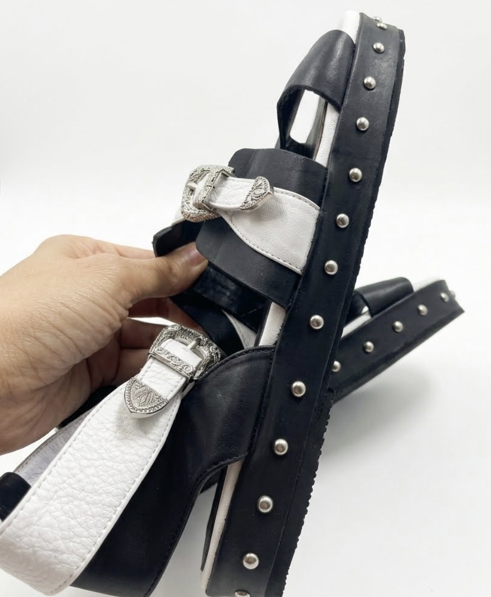 Sandalias Vaqueras 100% Cuero Tachas AURORA CONEJERO (38) NUEVO  3
