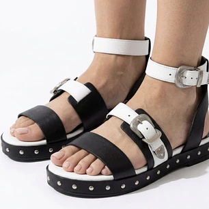 Sandalias Vaqueras 100% Cuero Tachas AURORA CONEJERO (38) NUEVO 
