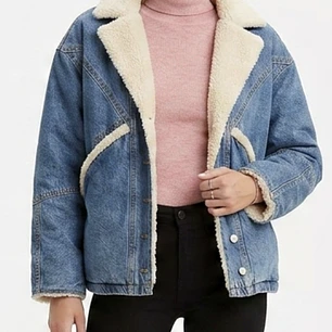 Chaqueta Denim Oversize Chiporro Borg Collar Trim TOPSHOP (L) NUEVO CON ETIQUETAS