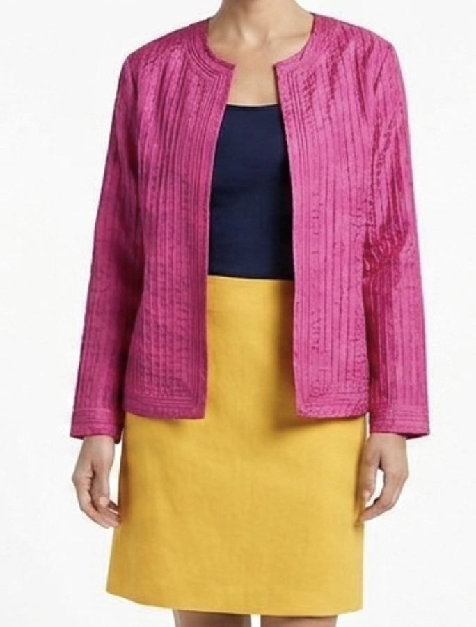 Blazer Sedoso Ranurado Pink Mandarin Pintuck CHICO'S (L) COMO NUEVO 1