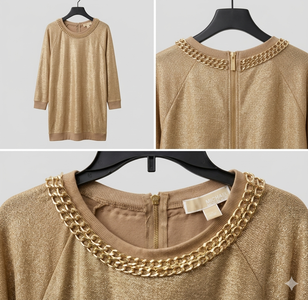 ​Vestido Midi Destellos Dorados MICHAEL KORS (XL)  2