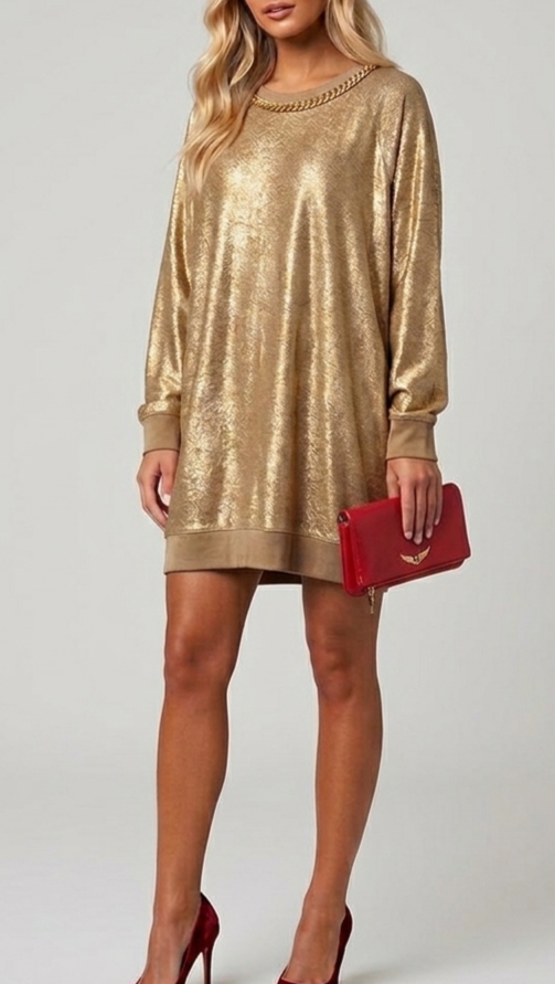 ​Vestido Midi Destellos Dorados MICHAEL KORS (XL)  1