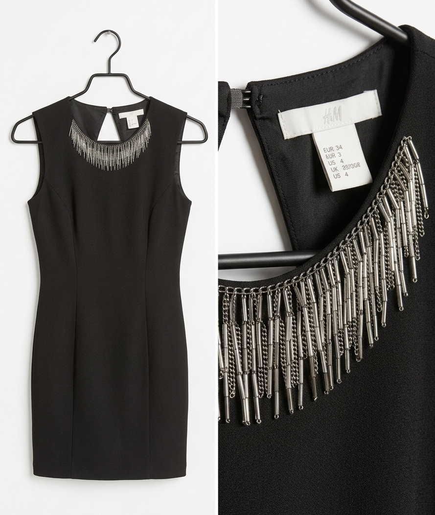 Vestido Little Black Dress Collar Plata H&M (XS) 3