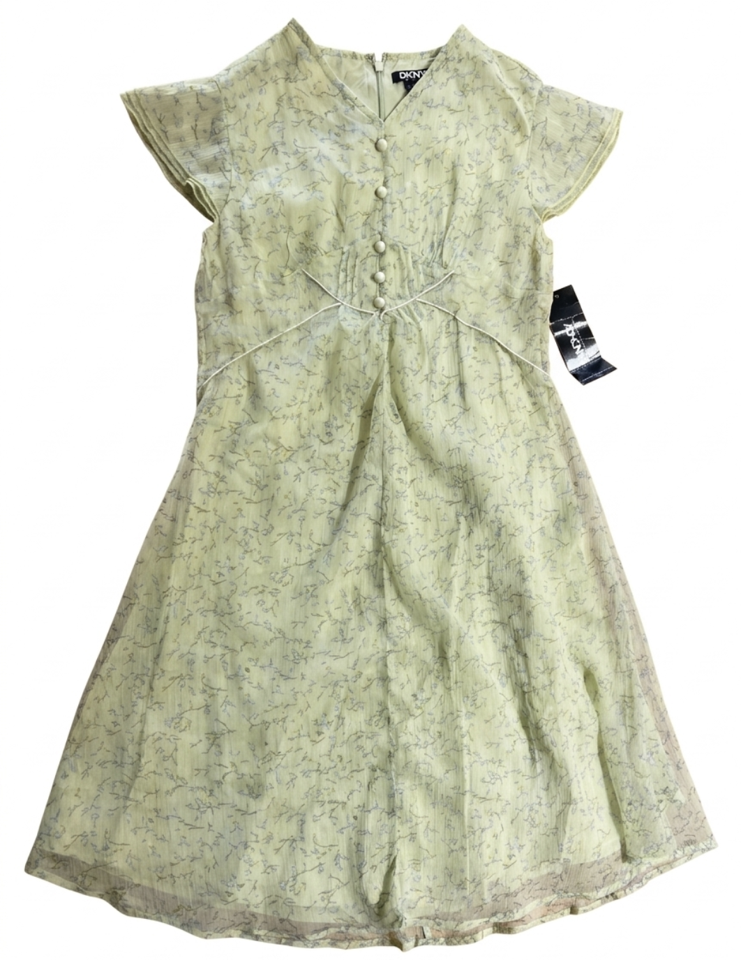 Vestido Tea Dress Floral Chifón Brillos DKNY (XXS) NUEVO CON ETIQUETAS 2