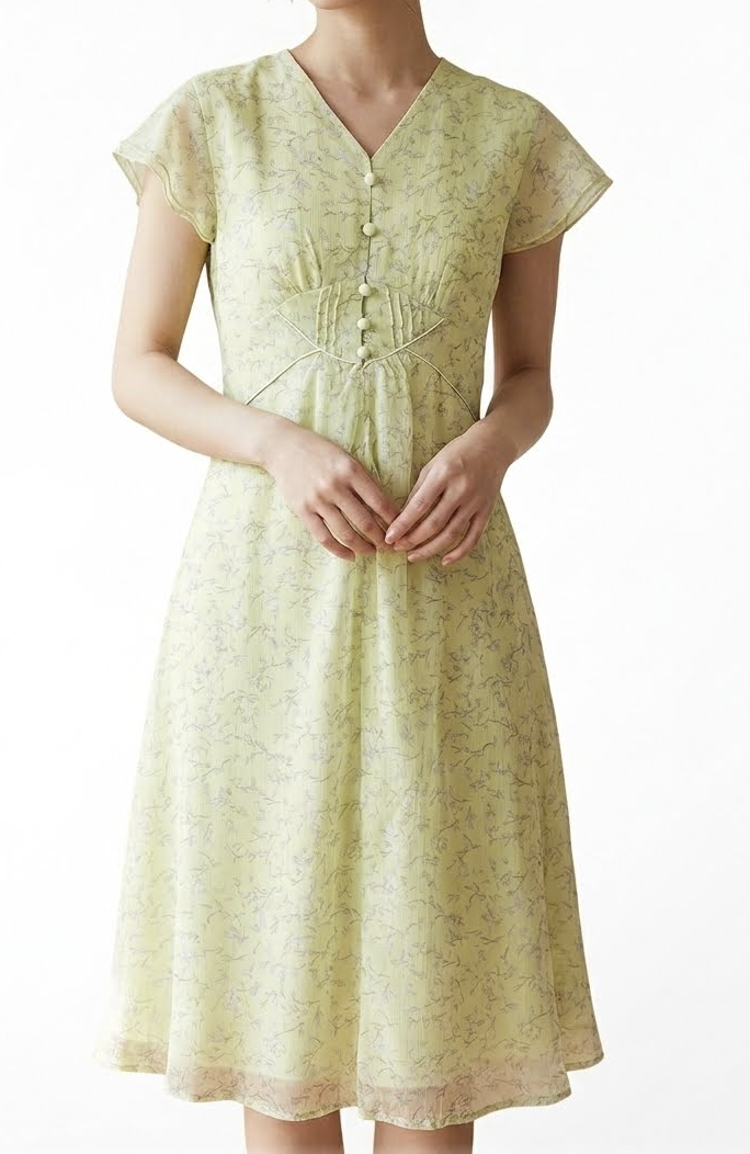 Vestido Tea Dress Floral Chifón Brillos DKNY (XXS) NUEVO CON ETIQUETAS 1