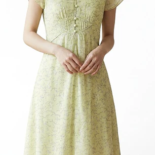 Vestido Tea Dress Floral Chifón Brillos DKNY (XXS) NUEVO CON ETIQUETAS