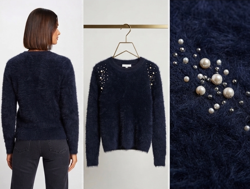 Suéter de Peluche con Adornos de Perlas (M) / SHOWROOM 3