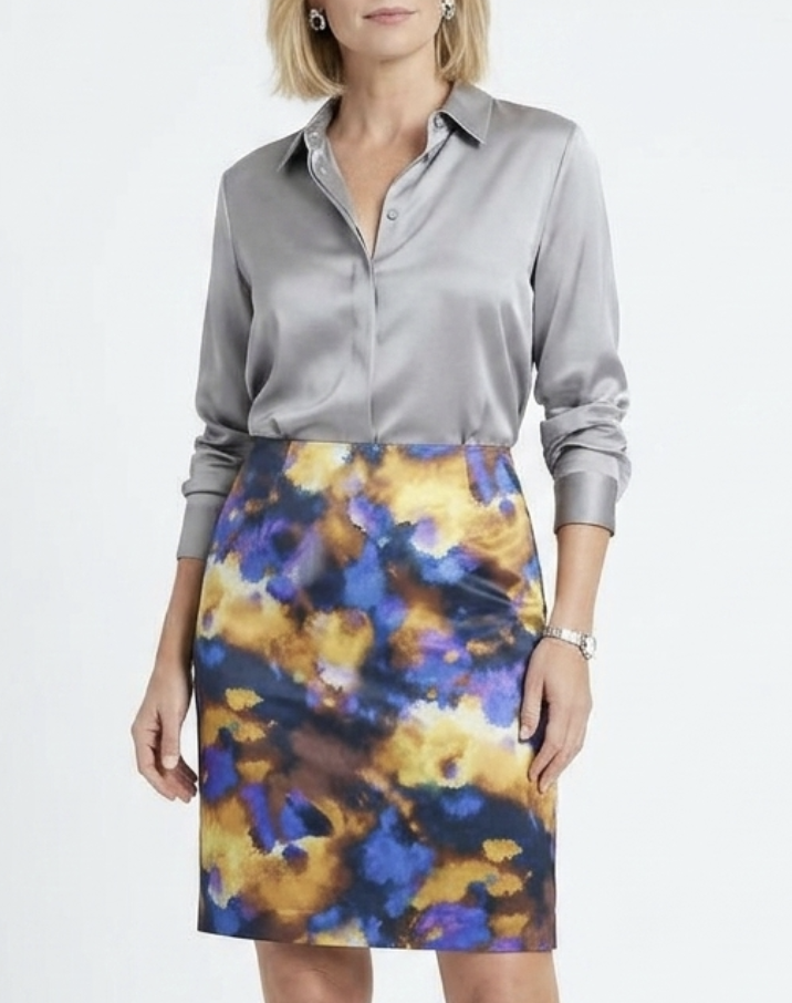 Falda Corte Recto Floral 32% Seda JONES NEW YORK (L) NUEVO 1