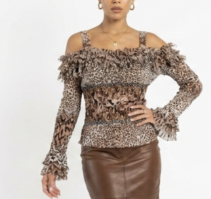 Top Chifón Animal Print Cold Shoulder crinkle VIOLET & CLAIRE (S- M-L) 1