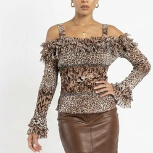 Top Chifón Animal Print Cold Shoulder crinkle VIOLET & CLAIRE (S- M-L)