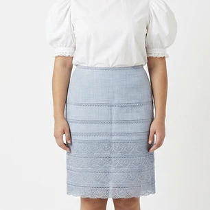 Falda Recta Paneles Encaje 43% Lana MOSCHINO (L) 