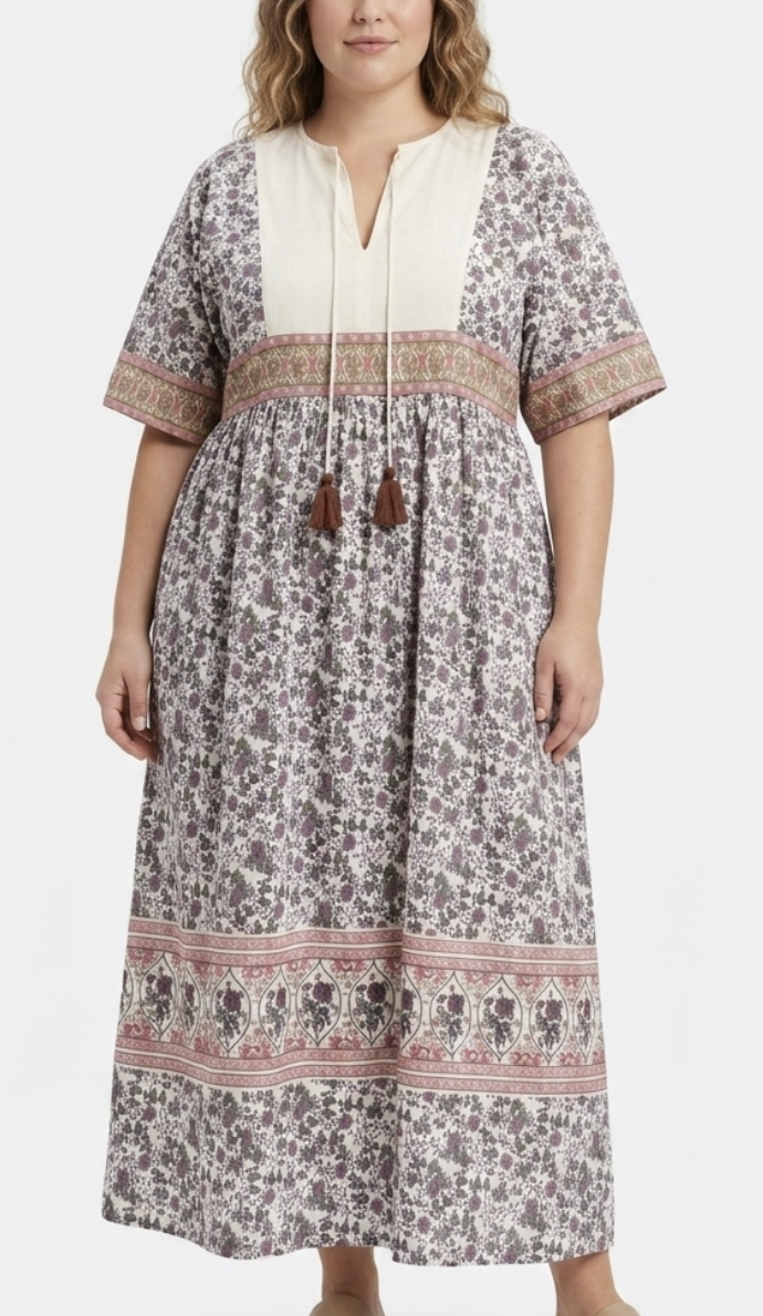 Vestido Maxi Boho Estampado Floral Tassles EUROPEAN ZTATION (XL) NUEVO CON ETIQUETAS 1