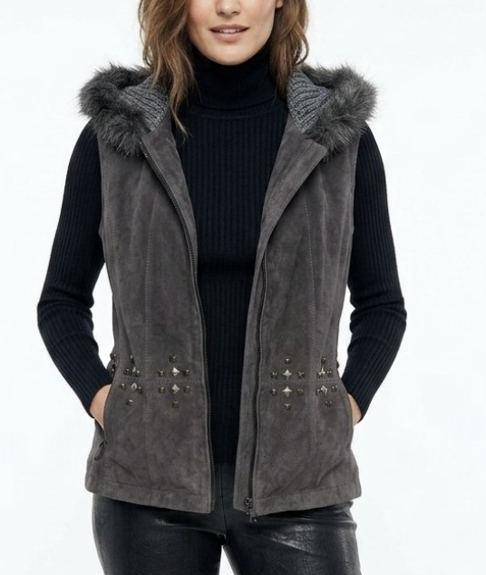 Chaleco 100% Cuero Gamuza Hoody Peludo LIVE A LITTLE (M-L)  1