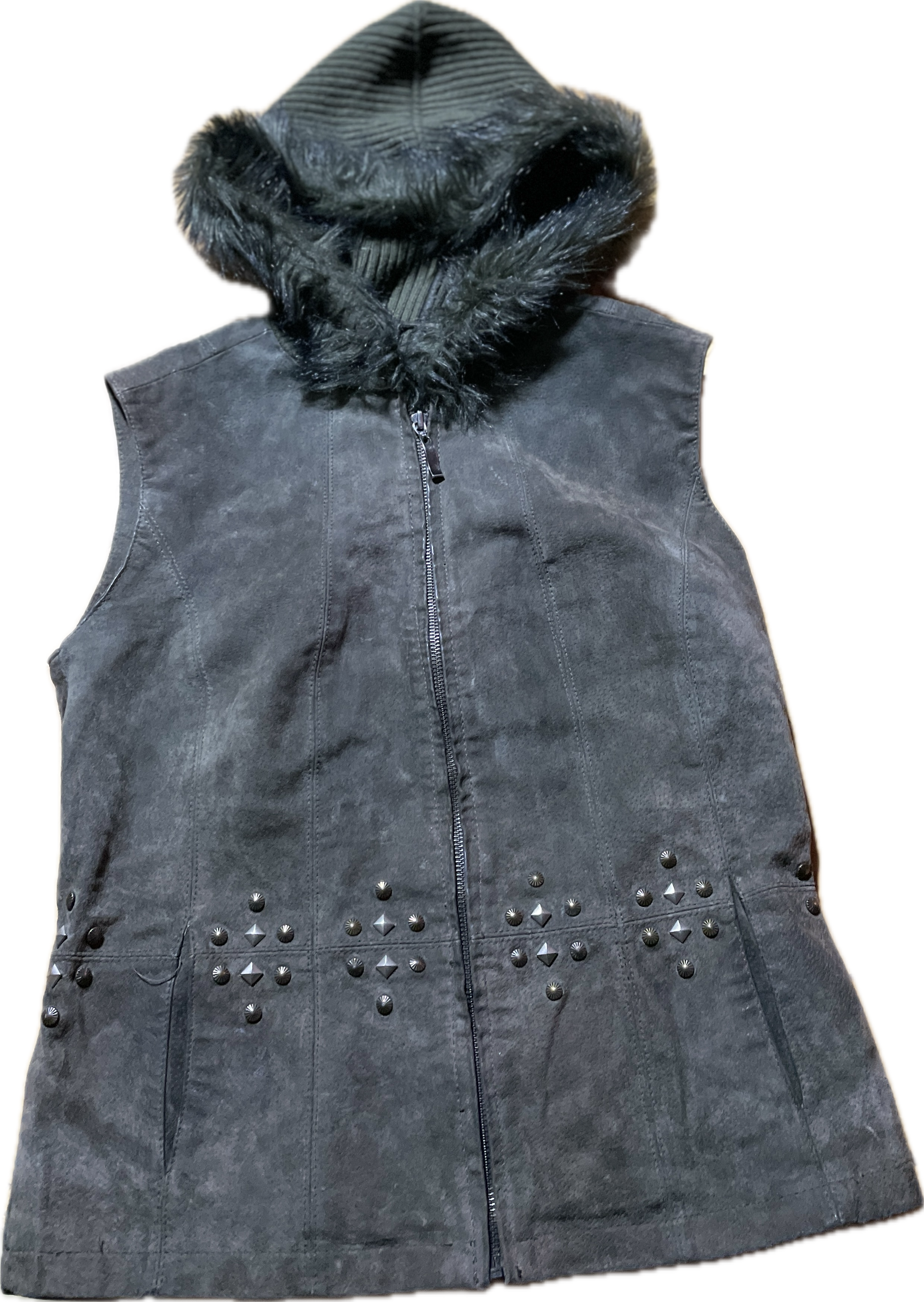 Chaleco 100% Cuero Gamuza Hoody Peludo LIVE A LITTLE (M-L)  3