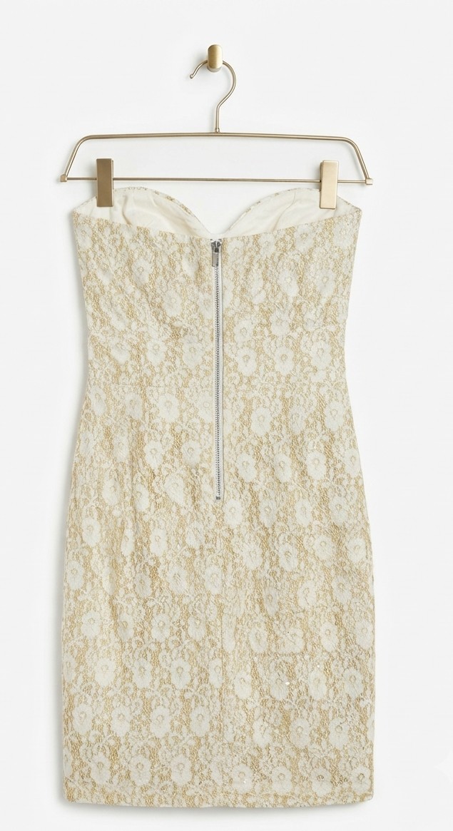 Vestido Cóctel Strapless Encaje Dorado TFNC LONDON X TOPSHOP (S) NUEVO CON ETIQUETAS 3