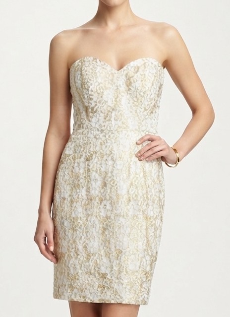 Vestido Cóctel Strapless Encaje Dorado TFNC LONDON X TOPSHOP (S) NUEVO CON ETIQUETAS 1