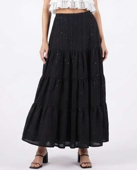 Falda Maxi de Organza Negra con Lentejuelas BURTON (L) SHOWROOM 2