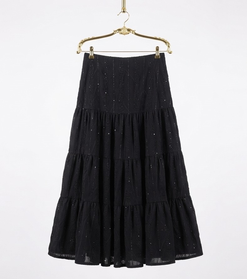 Falda Maxi de Organza Negra con Lentejuelas BURTON (L) SHOWROOM 3