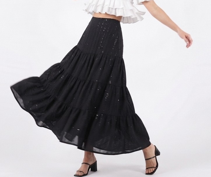 Falda Maxi de Organza Negra con Lentejuelas BURTON (L) SHOWROOM 1