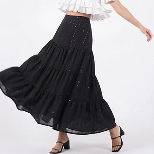 Falda Maxi de Organza Negra con Lentejuelas BURTON (XL-42) SHOWROOM