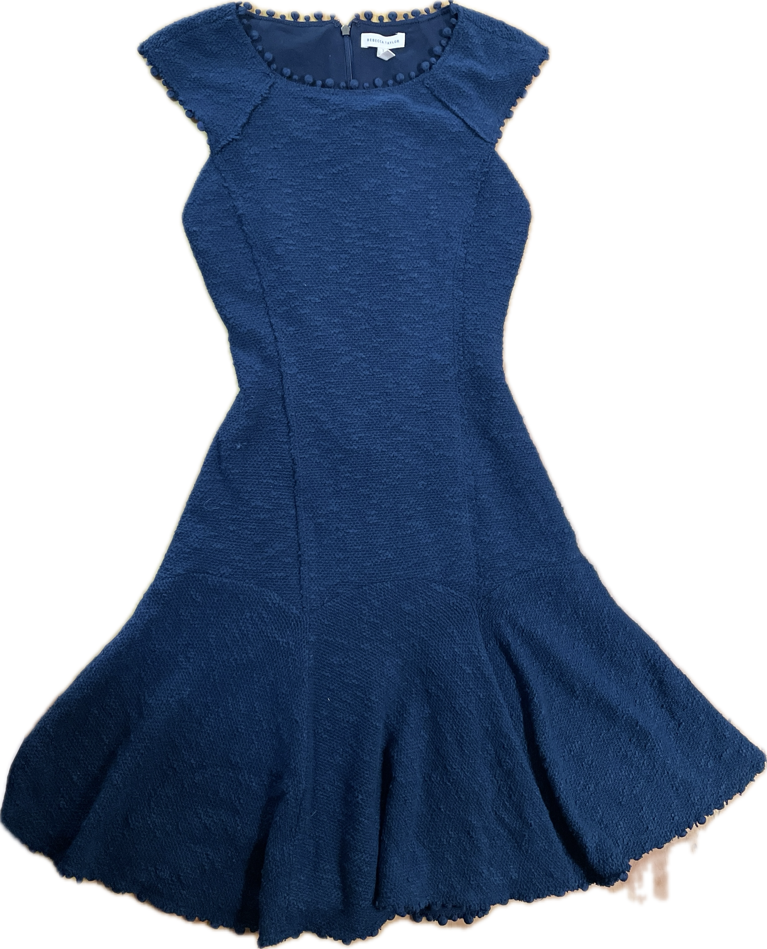 Vestido Tweed Acampanado Cuello Pompones REBECCA TAYLOR (XS) SHOWROOM 3