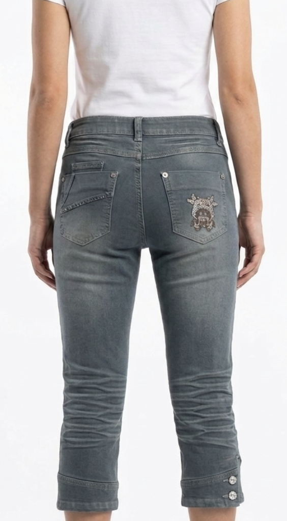 Jeans Capri Bordado Aplicaciones Brillantes BENYU (S) NUEVO CON ETIQUETAS 1