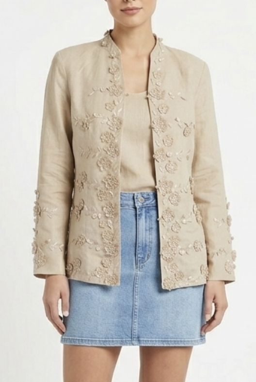 Blazer Diseño Floral Tridimensional 100% Ramie LISA RENÉ (S) SHOWROOM 1