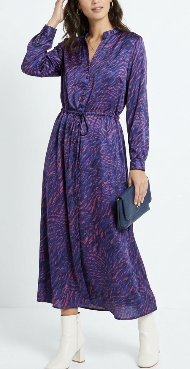 Vestido Maxi Camisero Satinado Plisado PROMOD (S-M) SHOWROOM 1
