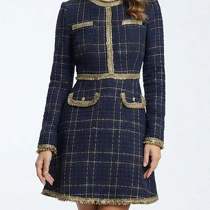 Vestido Corto Estilo Chanel con Detalles Dorados SHEIN MOTF (XS-S) NUEVO