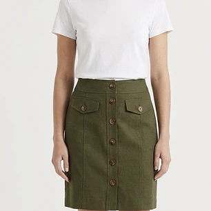 Falda Abotonada 42% Lino Military Green ANNE KLEIN (S-M)