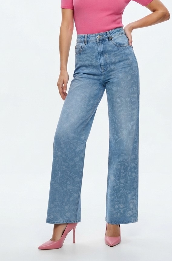Jeans Tiro Alto Pierna Ancha con Estampado Floral ZARA (36-S) NUEVO CON ETIQUETAS 1