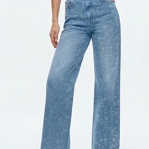 Jeans Tiro Alto Pierna Ancha con Estampado Floral ZARA (36-S) NUEVO CON ETIQUETAS