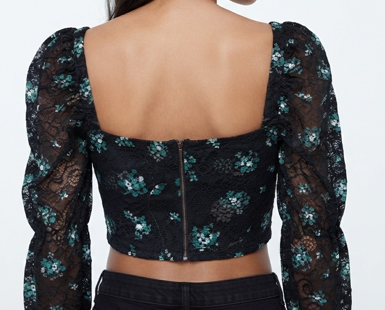 Crop Top de Encaje Floral Escote Cuadrado y Mangas Abullonadas TOPSHOP (Talla S) NUEVO CON ETIQUETAS 2
