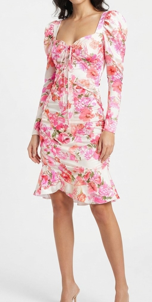 Vestido Midi Floral  Mangas Abullonadas y Fruncido SHEIN MOD (XS) NUEVO CON ETIQUETAS 1